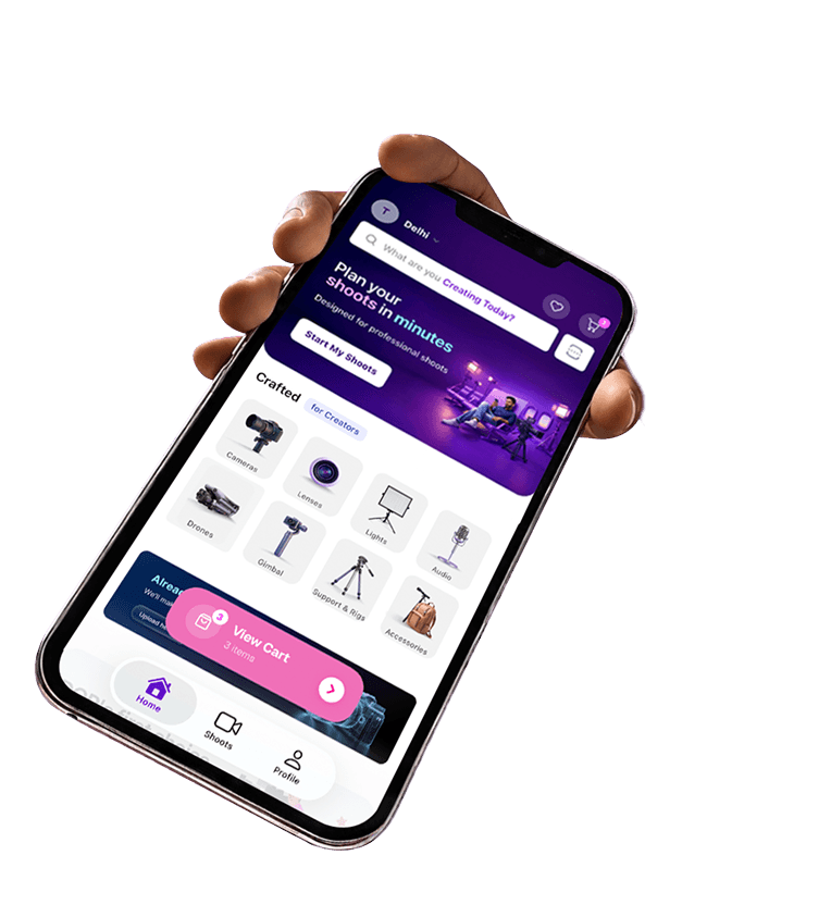Camorent app showing equipment rental on a phone